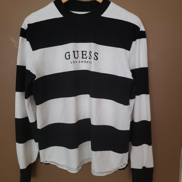 Guess Originals Classic Striped Long Sleeve Black & White Size Men’s S - Picture 7 of 7